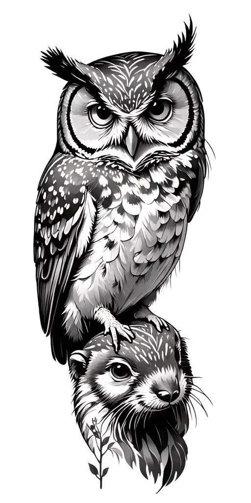 otter and owl in forrest themed half sleeve tattoo design idea