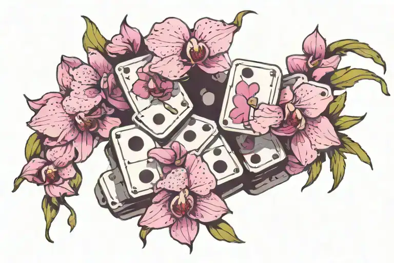 domino piece with orchid flowers tattoo design idea