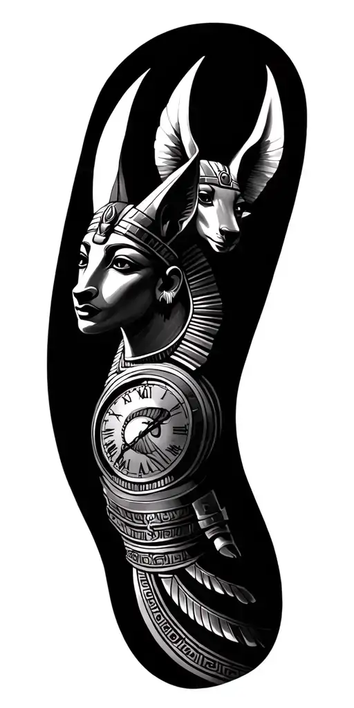 Egyptian tattoo with ra, isis, anubis, osiris with clock and pyrmid  tattoo design idea