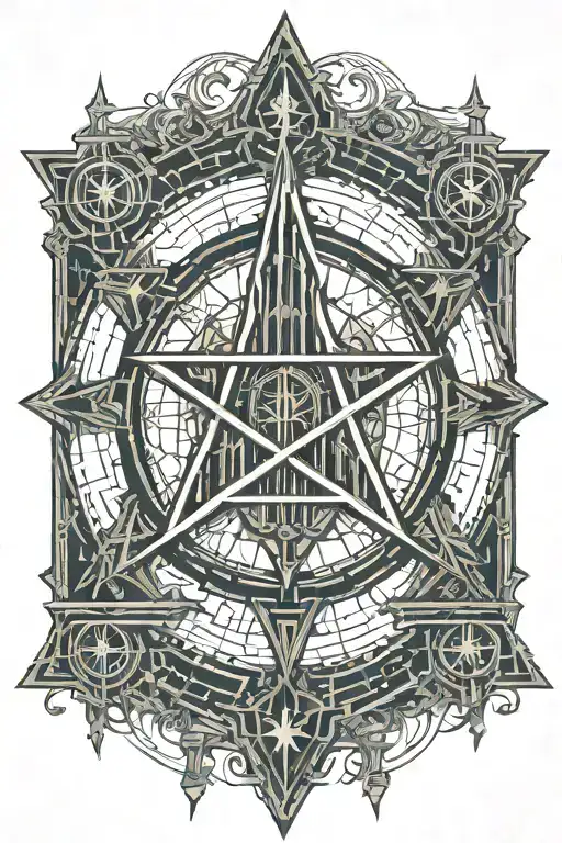 inverted pentagram with gothic castles behind it  tattoo design idea
