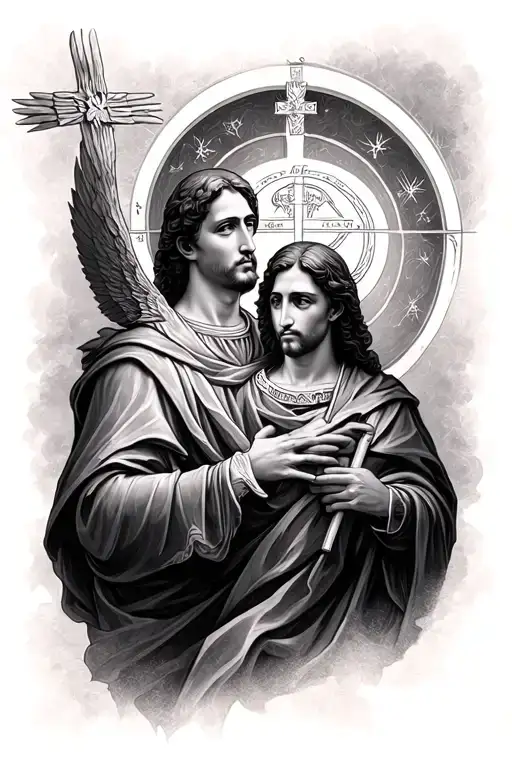 saint gabriel with saint raphael tattoo design idea