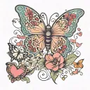 Frankie Joy written with butterflies and lovehearts tattoo design idea