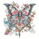 Frankie Joy written with butterflies and lovehearts tattoo design idea