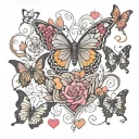 Frankie Joy written with butterflies and lovehearts tattoo design idea