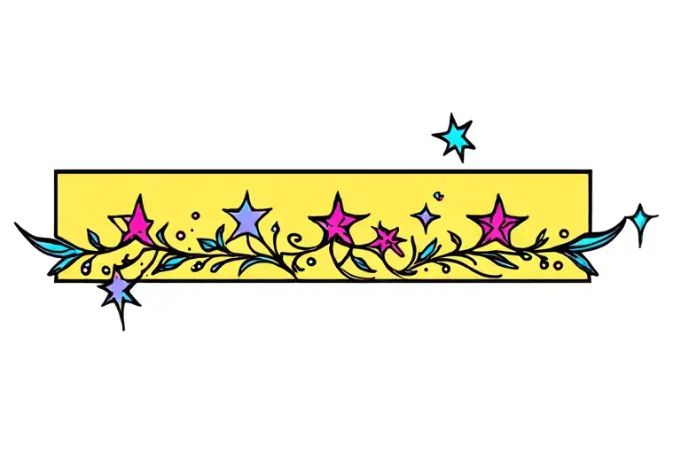 Floral Vertical Armband Tattoo With twinkling stars. Color ONLY the stars, everything else is black. Rectangular. tattoo design idea