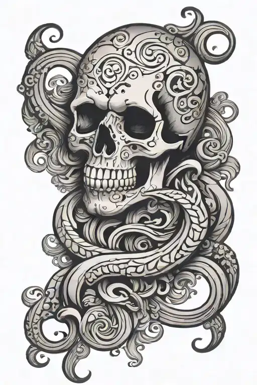 semi colon skull and fish hook intertwined tattoo design idea
