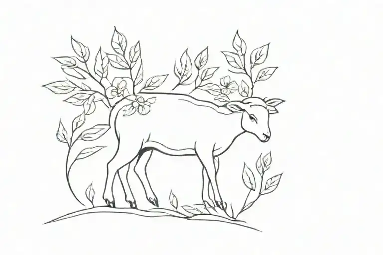 leaves the 99 with lamb standinb tattoo design idea