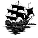 haunting deteriorated ghost ship with skulls in a sea tattoo design idea