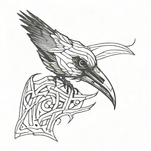 crow skull line work with a worm coming out of the eye tattoo design idea