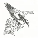 crow skull line work with a worm coming out of the eye tattoo design idea