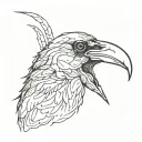 crow skull line work with a worm coming out of the eye tattoo design idea