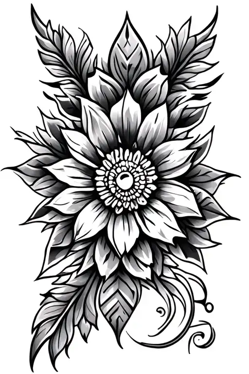 Aztec tribal flower sleeve  tattoo design idea