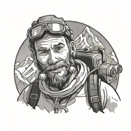 mountaineer on mount everest and oxygen mask where a selfiemach tattoo design idea
