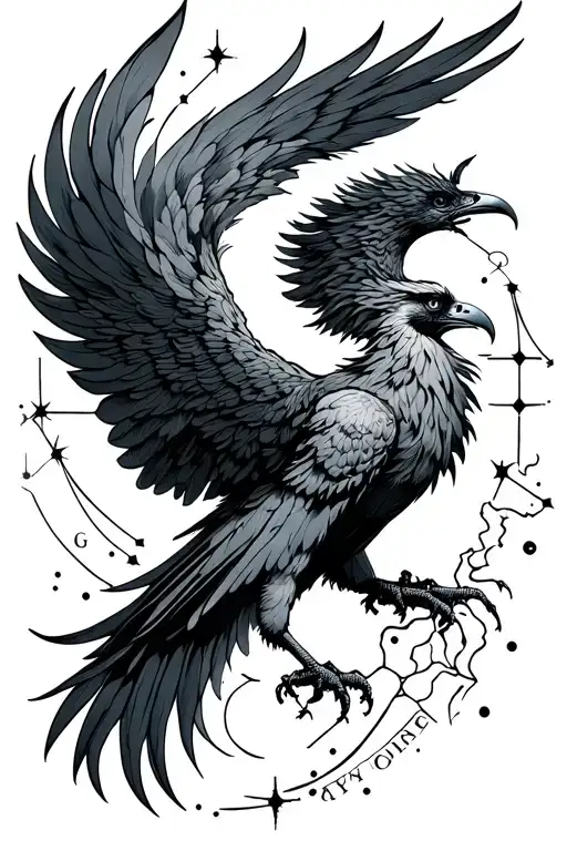 Aquarius constellation with pheonix rising tattoo design idea