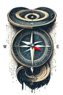 A compass intertwined with binary code, symbolizing the client's love for travel and hacking tattoo design idea