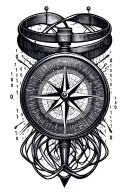 A compass intertwined with binary code, symbolizing the client's love for travel and hacking tattoo design idea
