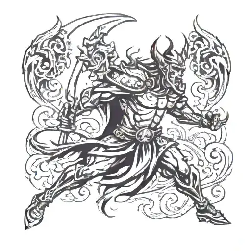warrior fighting demons tattoo design idea