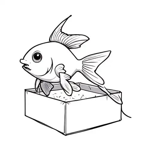 a goldfish with legs in a box cartoon character tattoo design idea