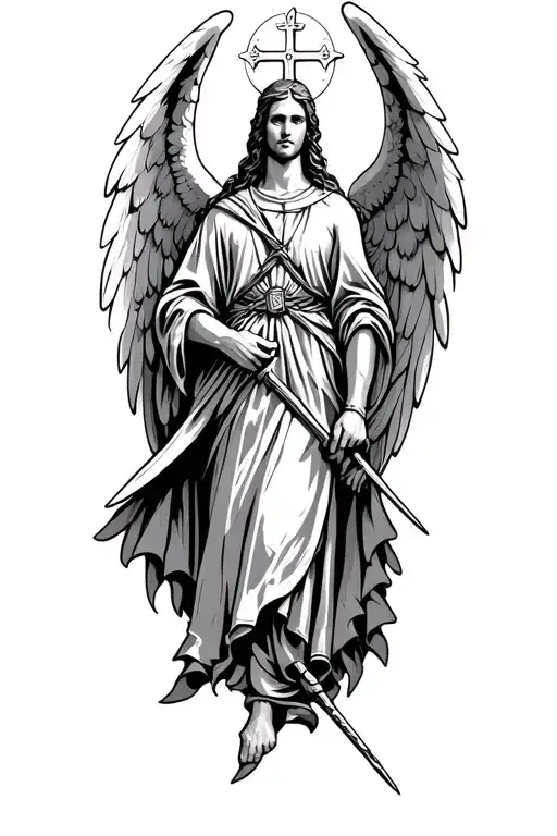 Religious warrior angel tattoo design idea