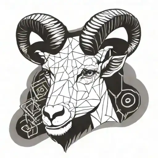 Aries in half realistic and half geometric style tattoo design idea