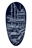 Create a dotwork tattoo featuring a detailed blueprint of a construction site with heavy machinery tattoo design idea