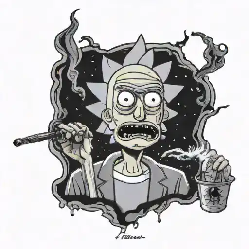 rick n morty smoking weed tattoo design idea