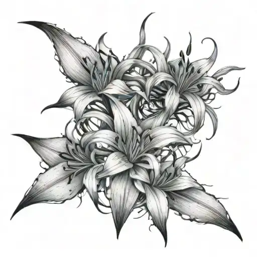 spider lilly flower with multiple spiders and covered in cobwebs tattoo design idea
