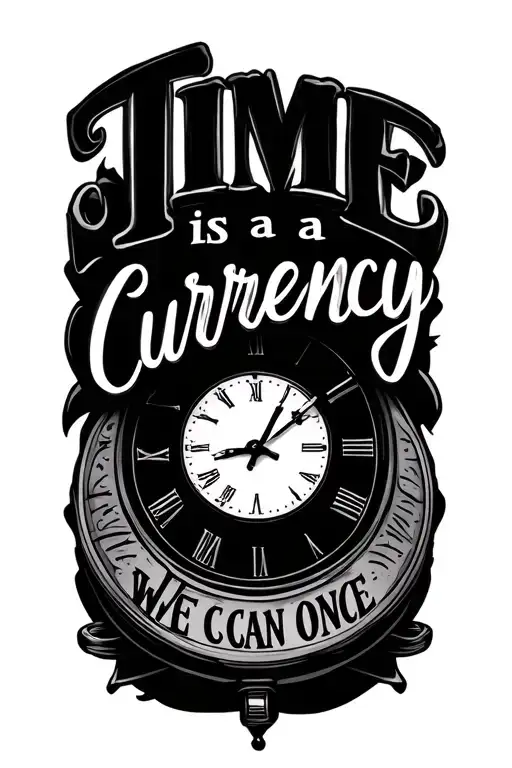 "Time is a currency we can once" Timepiece  tattoo design idea