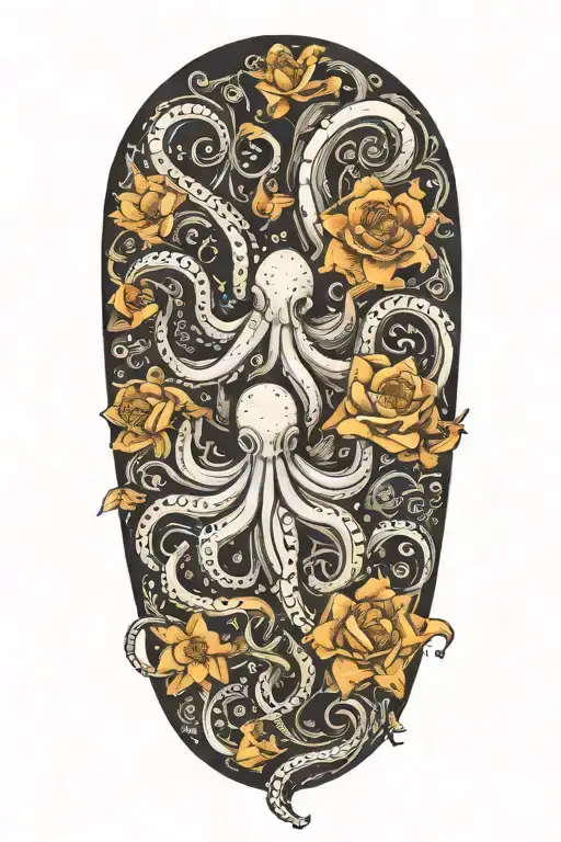 snowdrops, rose, marigold, daffodil, "octopus" tentacles tattoo design idea