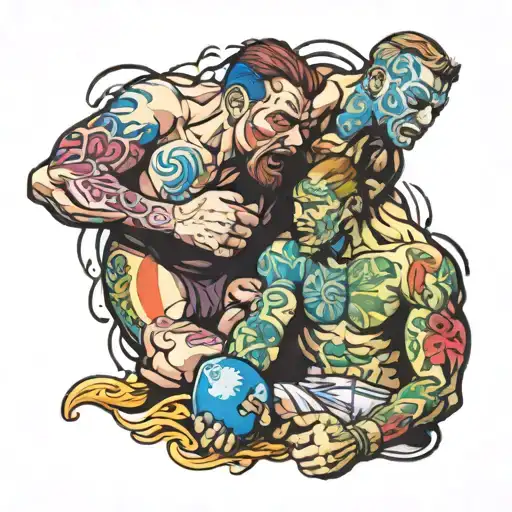 psychadelic mma fighters tattoo design idea