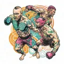 psychadelic mma fighters tattoo design idea