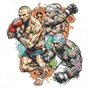 psychadelic mma fighters tattoo design idea