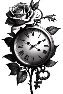 roses clock key tattoo design idea