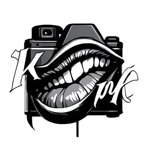 Kamera and smile lettering tattoo design idea