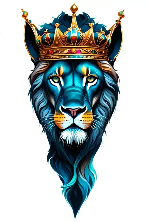 crowned lion face tattoo design idea