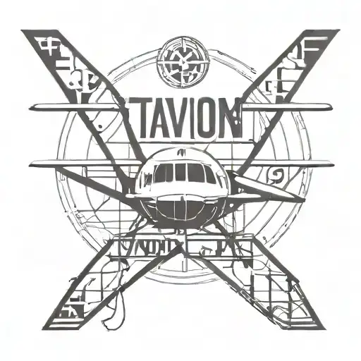 A minimalist geometric design incorporating the name 'Tavion' in a stencil font tattoo design idea
