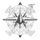 A minimalist geometric design incorporating the name 'Tavion' in a stencil font tattoo design idea