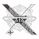 A minimalist geometric design incorporating the name 'Tavion' in a stencil font tattoo design idea