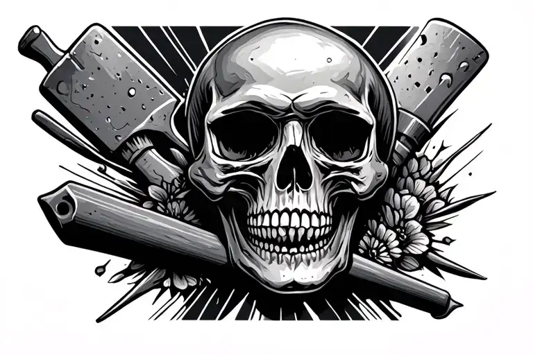 skull and concrete trowels tattoo design idea