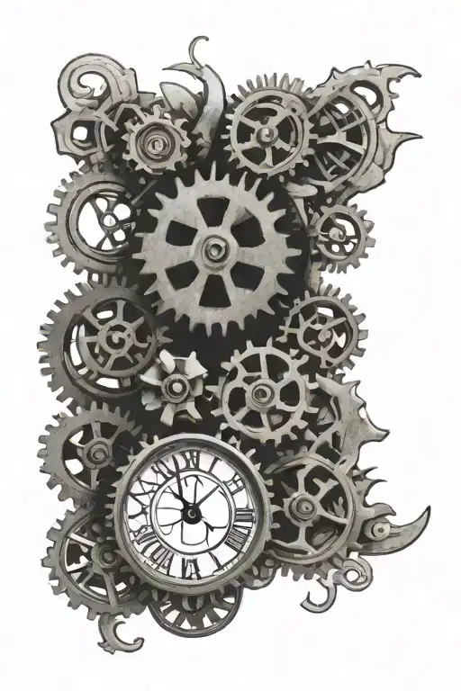 4 leaf clover clock gears tattoo design idea