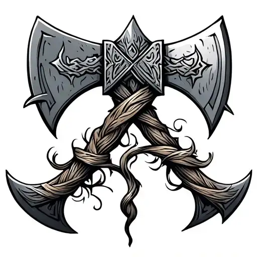 viking tribal axe vine wrapped tattoo design idea