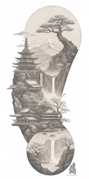 budism symbols that are uncommon. focus on nature, scenery and being grounded while on a spiritual journey tattoo design idea