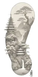 budism symbols that are uncommon. focus on nature, scenery and being grounded while on a spiritual journey tattoo design idea