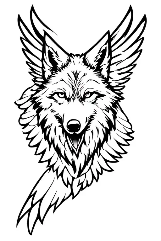 wolf and eagle wings tattoo design idea