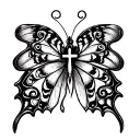 butterfly with 3 crosses tattoo design idea