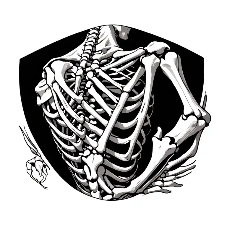 skeleton arm going up the spine of your back with the skeleton hand grabbing the back of the neck  tattoo design idea