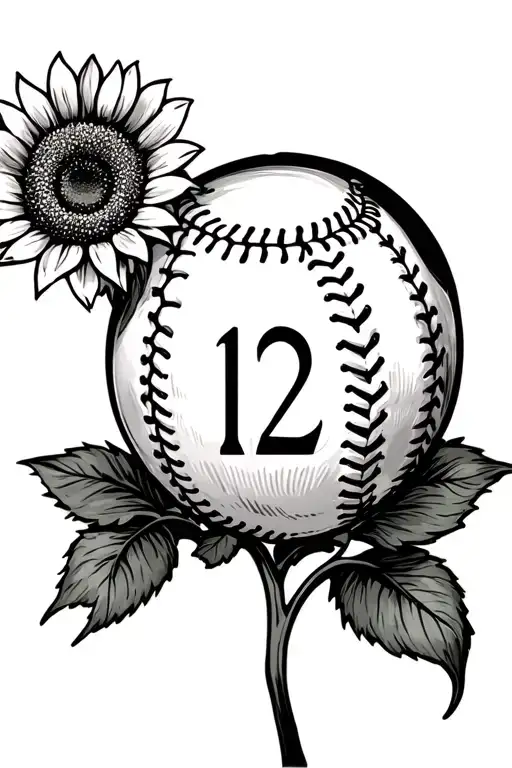 softball stitches wrapping around my arm with a sunflower can the number 12 tattoo design idea