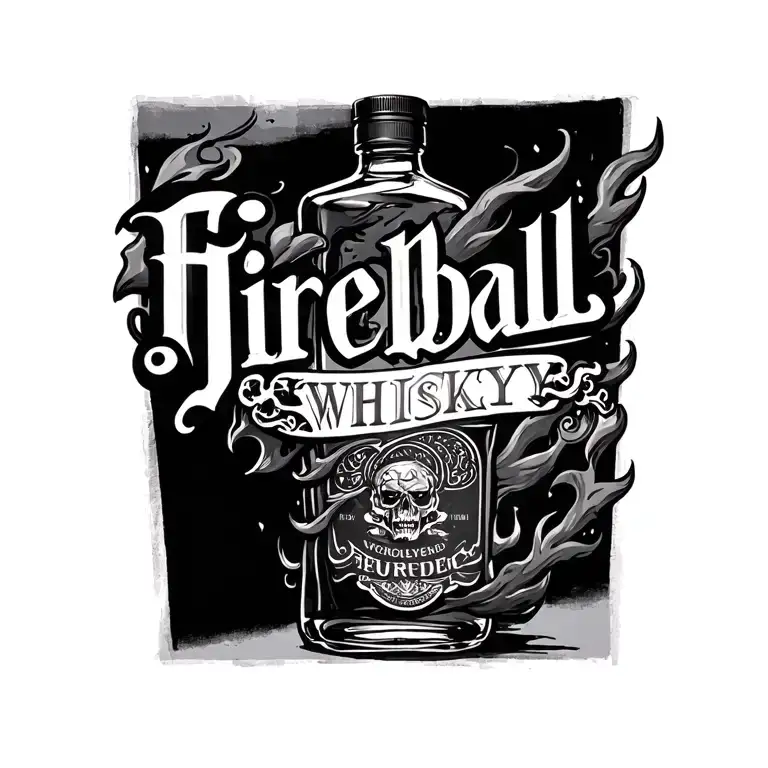 fireball whiskey bottle transformed tattoo design idea