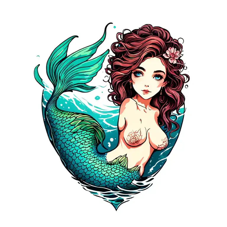 Topless Mermaid tattoo design idea