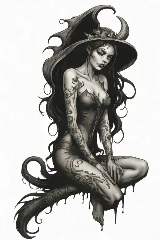 dark fairy lillith goddess with grim riper tattoo design idea